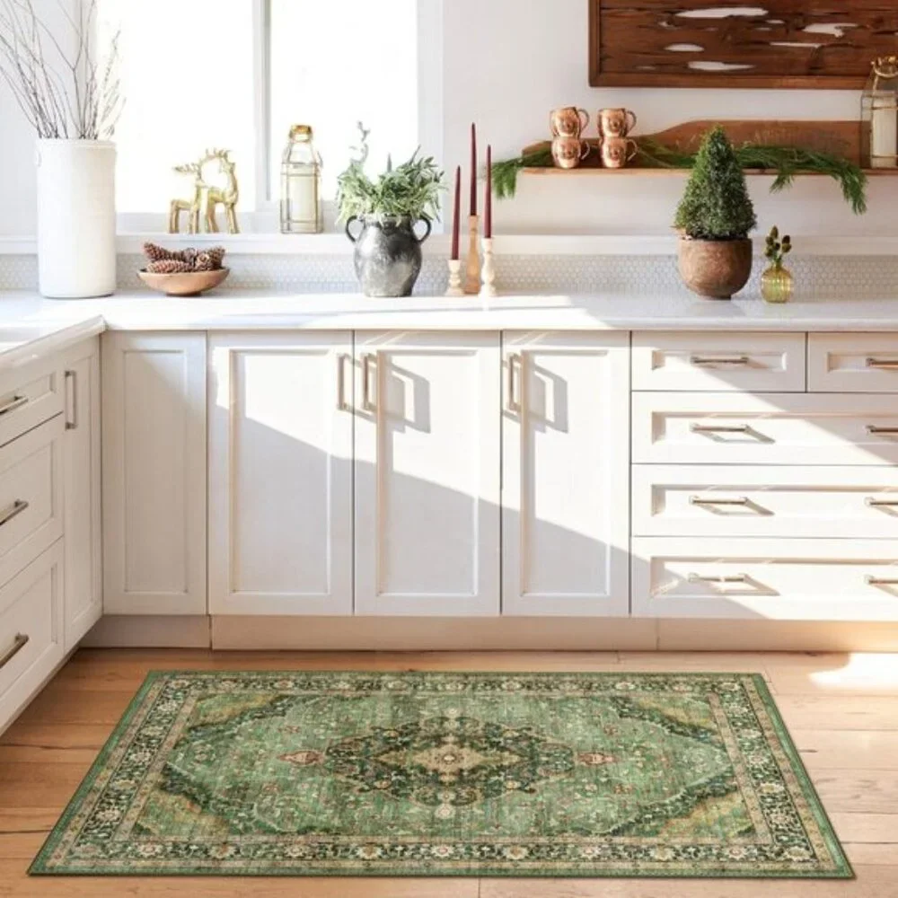 New 3x5 Green Area Rug, Washable Low-Pile Non-Slip Carpet for Home & Room